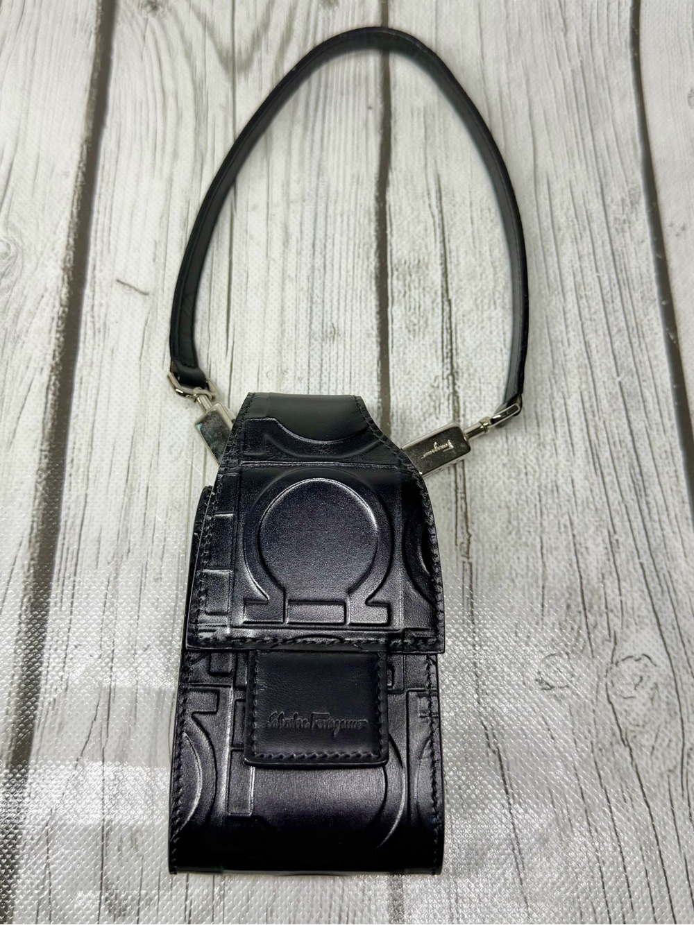 PRE LOVED Salvatore Ferragamo Gancini-embossed mini pouch